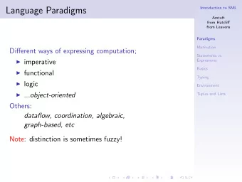 Language Paradigms  Introduction to SML  Amtoft  from Hatcliff  from Leavens  Paradigms  Motivation