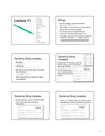 Lecture 11  Lecture 11  Strings  2.  B  inary R  epresentation  3.  H  ardw  are and S  oftw  are
