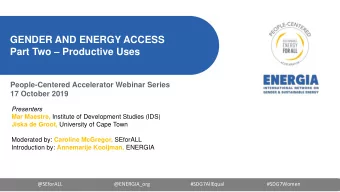 GENDER AND ENERGY ACCESS Part Two  Productive Uses  People-Centered Accelerator Webinar Series