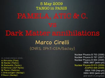 PAMELA, ATIC &amp; C.  vs  Dark Matter annihilations  Marco Cirelli  (CNRS, IPhT-CEA/Saclay)