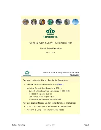 General Community Investment Plan  Council Budget Workshop  April 6, 2016  General Community