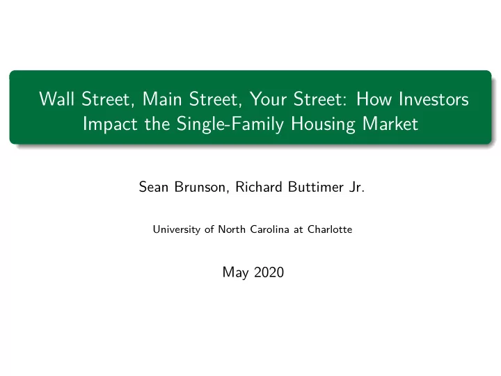 wall street main street your street how investors impact