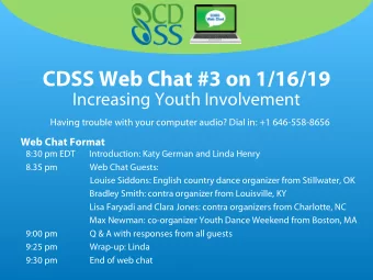 CDSS Web Chat #3 on 1/16/19  Increasing Youth Involvement  Having trouble with your computer audio?