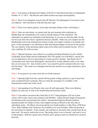 Slide 1: Convention of International Chapter of the P.E.O. Sisterhood took place in Indianapolis