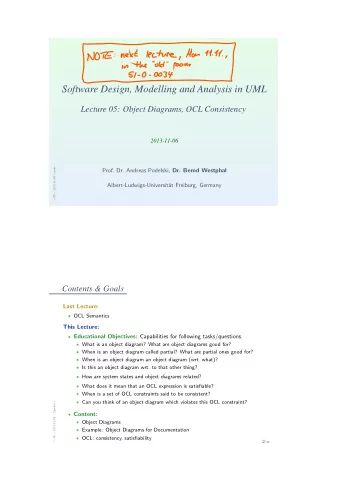Software Design, Modelling and Analysis in UML  Lecture 05: Object Diagrams, OCL Consistency