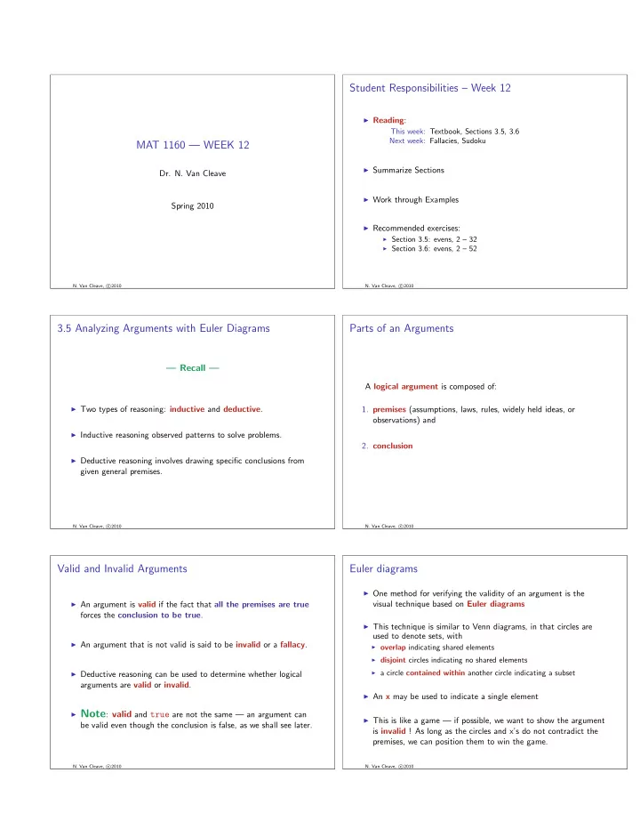 student responsibilities week 12