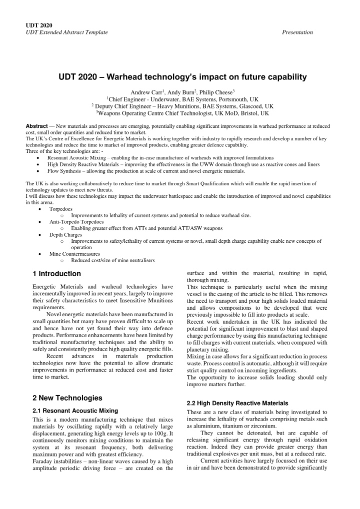 udt 2020 warhead technology s impact on future capability