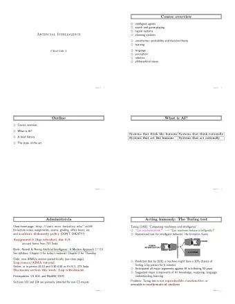 Course overview  intelligent agents  search and game-playing  logical systems  Artificial