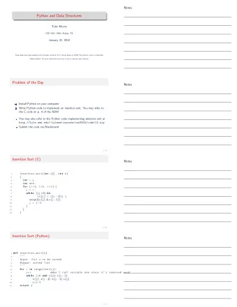 Python and Data Structures  Tyler Moore  CSE 3353, SMU, Dallas, TX  January 31, 2013  These slides