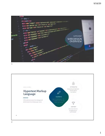 Hypertext Markup  Language  E L E M E N T S  C O N T E N T  2  2  1  9/16/20  S A M P L E   H T M L