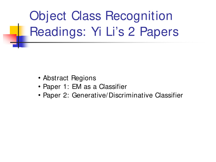 object class recognition readings yi li s 2 papers
