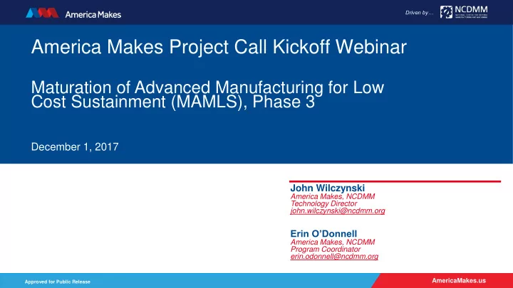 america makes project call kickoff webinar