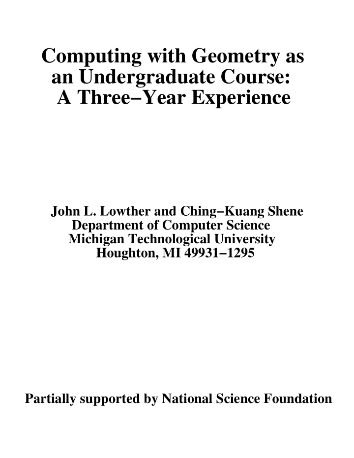 computing with geometry as an undergraduate course a