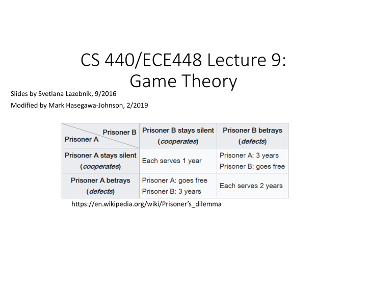 cs 440 ece448 lecture 9 game theory