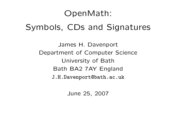 openmath symbols cds and signatures