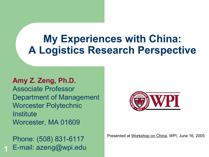 my experiences with china a logistics research perspective
