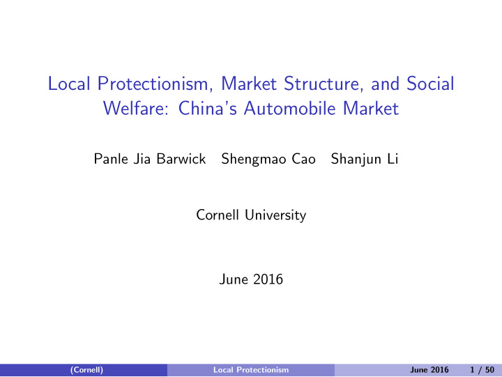 local protectionism market structure and social welfare