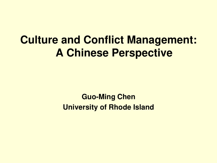 culture and conflict management a chinese perspective guo