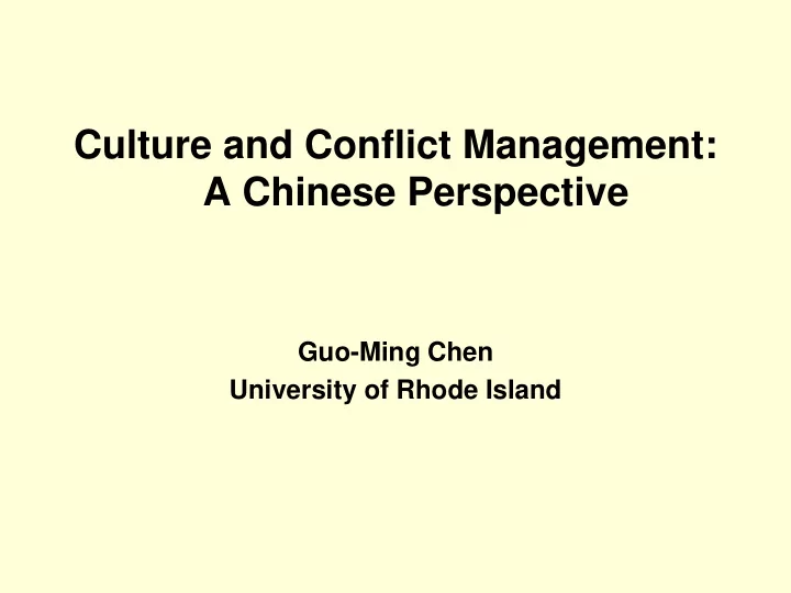 culture and conflict management a chinese perspective guo