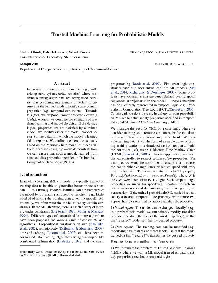 trusted machine learning for probabilistic models