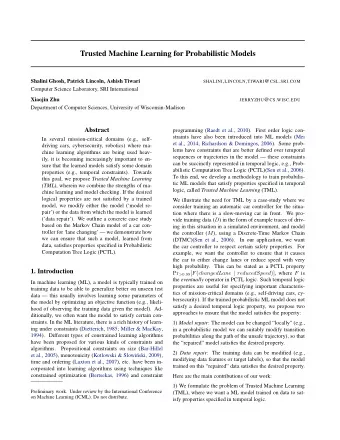 Trusted Machine Learning for Probabilistic Models  Shalini Ghosh, Patrick Lincoln, Ashish Tiwari
