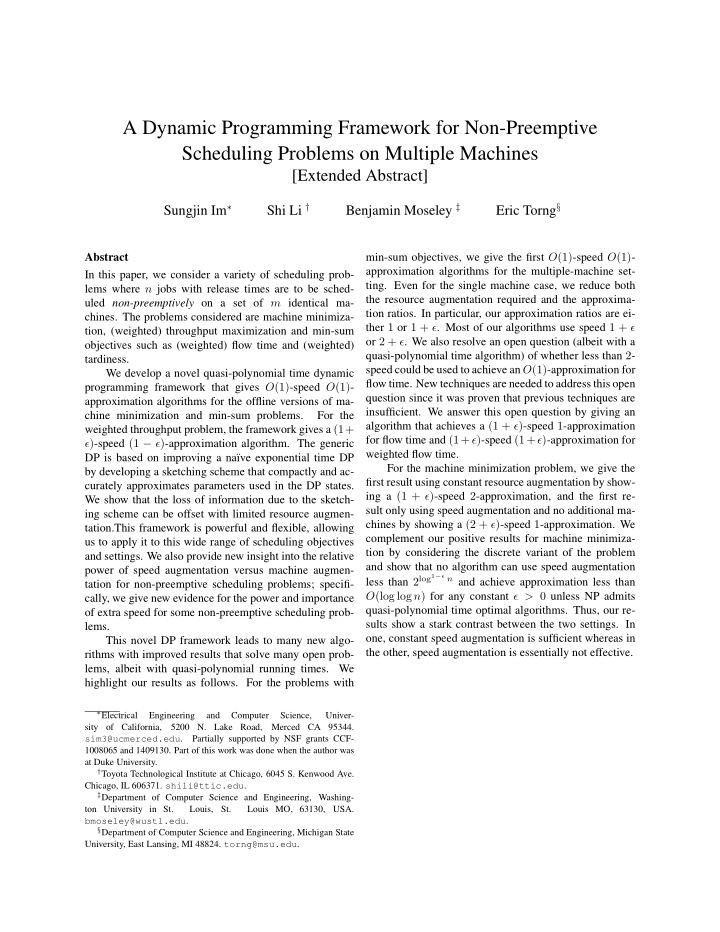 a dynamic programming framework for non preemptive