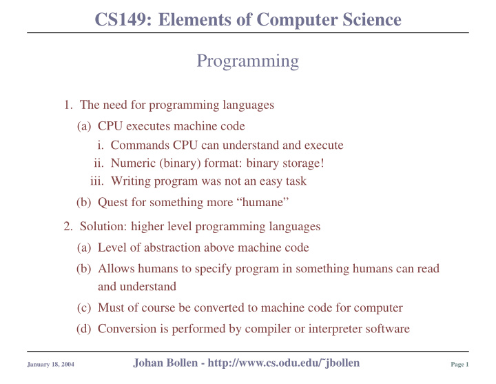 cs149 elements of computer science programming