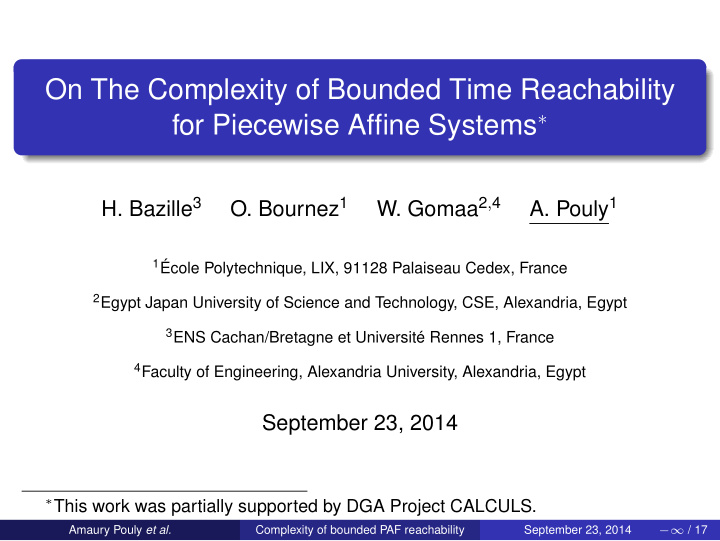 on the complexity of bounded time reachability