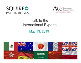 Talk to the  International Experts  May 13, 2019  May 13, 2019  I.  Program Overview  II.