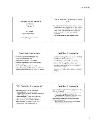 Cryptography and Network  RSA  Security Every Egyptian received two names, which were known Chapter