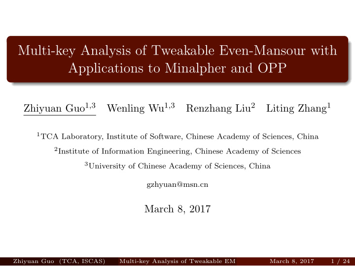 multi key analysis of tweakable even mansour with