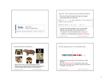 Classification Problems  From Regression to Classification  x } Suppose we have two classes of
