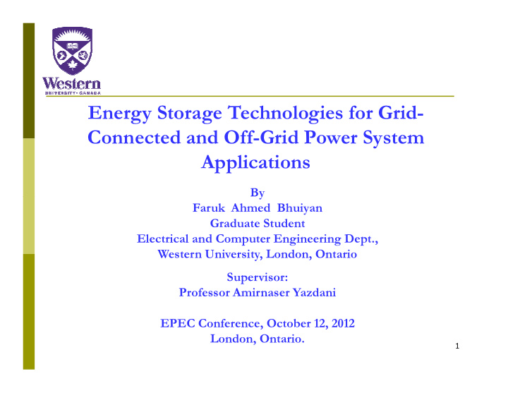 energy storage technologies for grid connected and off