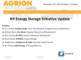 NY Energy Storage Initiative Update  Panelists:  H.G. Chissell, Viridity Energy , Senior Vice
