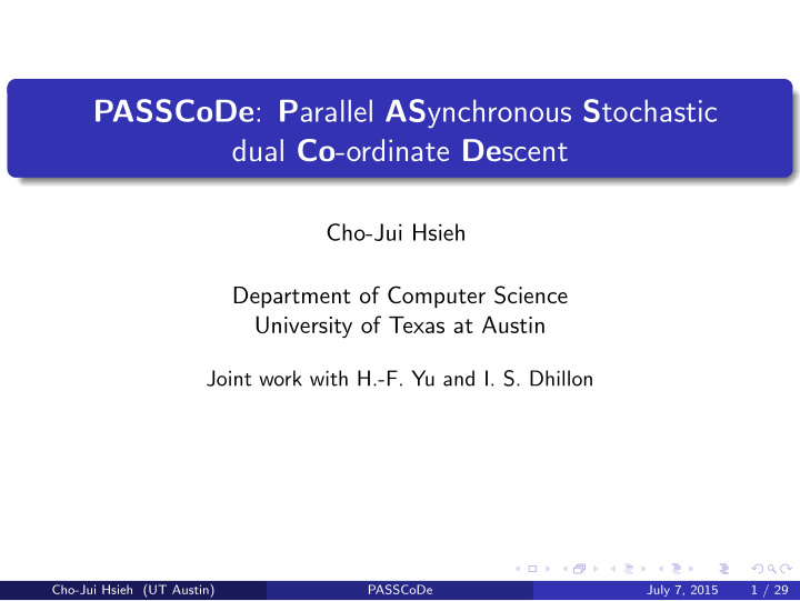 passcode p arallel as ynchronous s tochastic dual co