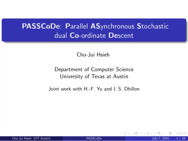 passcode p arallel as ynchronous s tochastic dual co