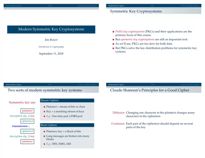 symmetric key cryptosystems modern symmetric key