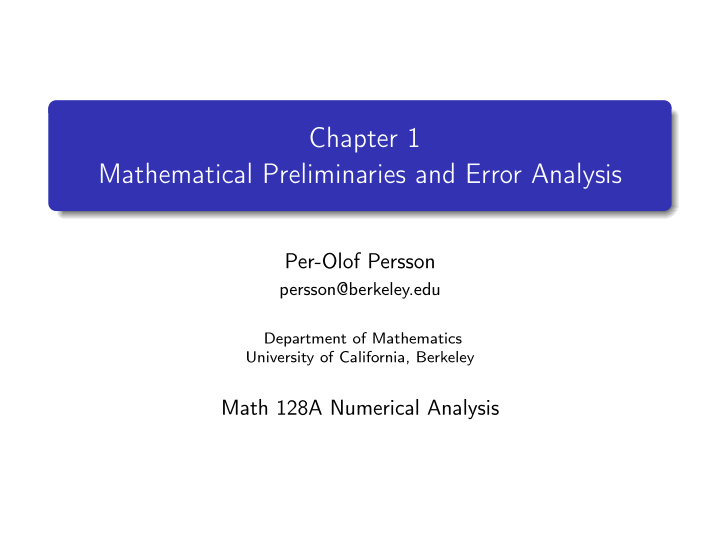 chapter 1 mathematical preliminaries and error analysis