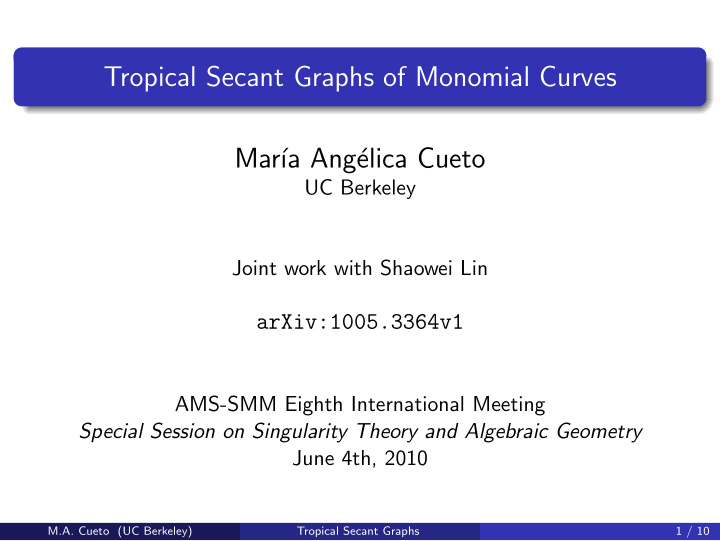tropical secant graphs of monomial curves mar a ang elica