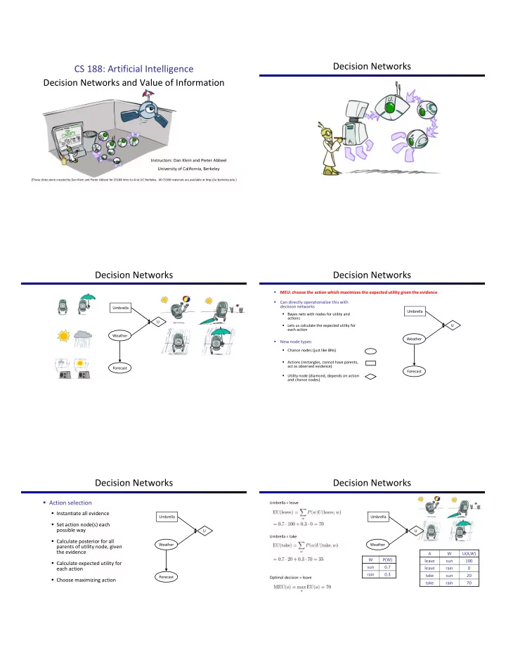 decision networks cs 188 artificial intelligence