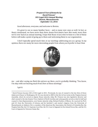 Prepared Text of Remarks by David Poisson 1  SCG Legal 2016 Annual Meeting  Boston, Massachusetts