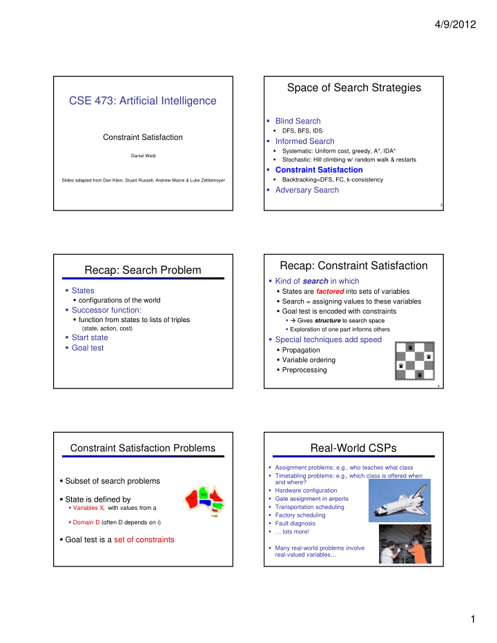 space of search strategies cse 473 artificial intelligence