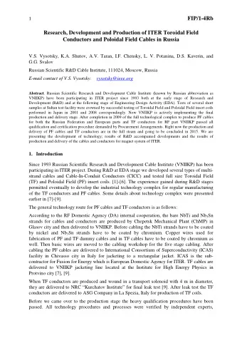 1  FIP/1-4Rb  Research, Development and Production of ITER Toroidal Field  Conductors and Poloidal