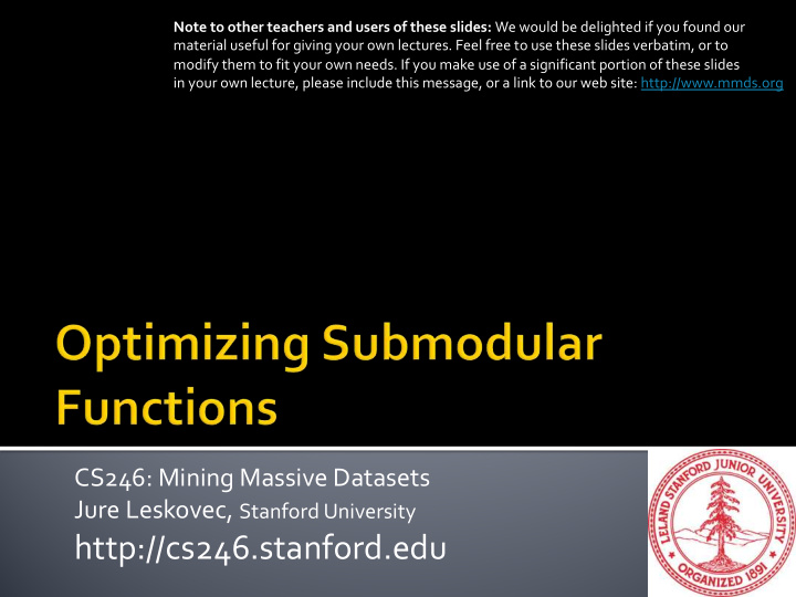 http cs246 stanford edu 3 9 20 jure leskovec stanford