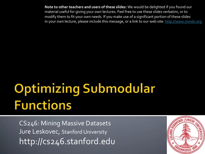 http cs246 stanford edu 3 9 20 jure leskovec stanford