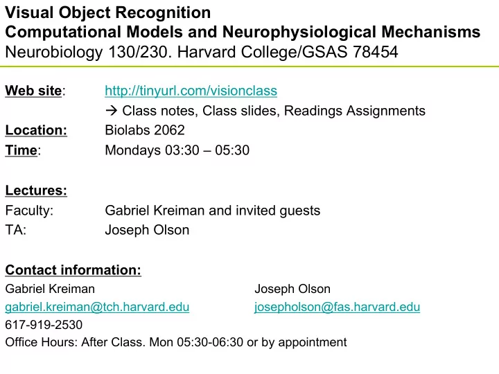 visual object recognition computational models and
