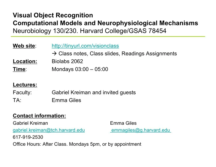 visual object recognition computational models and