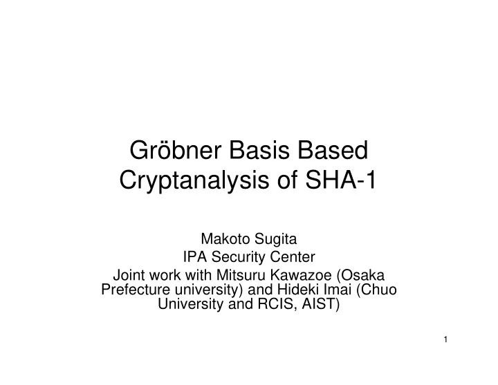 gr bner basis based cryptanalysis of sha 1
