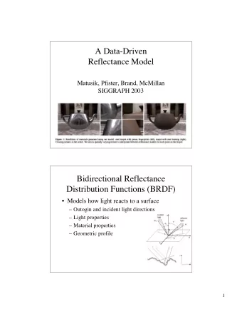 A Data-Driven  Reflectance Model  Matusik, Pfister, Brand, McMillan  SIGGRAPH 2003  Bidirectional