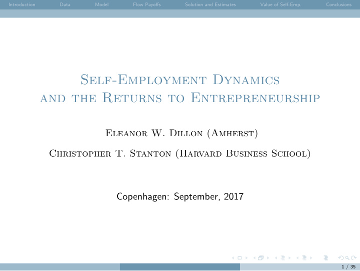 self employment dynamics and the returns to